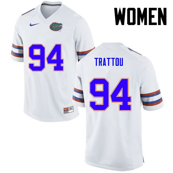 Women's NCAA Florida Gators Justin Trattou #94 Stitched Authentic Nike White College Football Jersey ULC8065XG